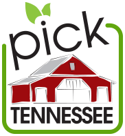 logo for Pick Tennessee, red bard with green border and two leaves